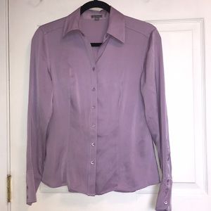 ANN TAYLOR lilac silk button up long sleeve blouse